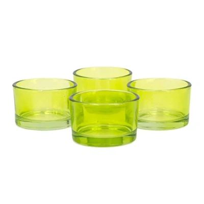 Abbildung von Creativery Teelichtgläser klein 51x33 mm Set 4 Stück Teelichthalter Glas Farbauswahl: maigrün 550 / lindgrün/hellgrün