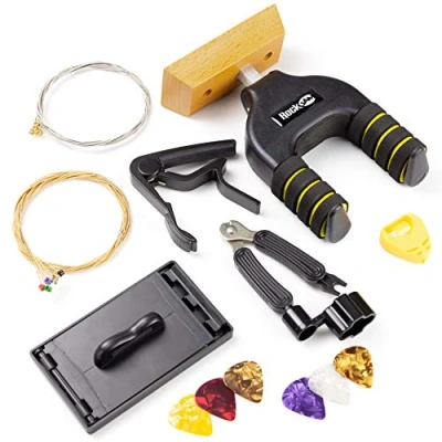 Abbildung von RockJam Universal Guitar Accessories Super kit with Wall Mount, Electric Strings, Acoustic Tuner Multi Tool, Capo, Plectrums &amp; Pick Holder