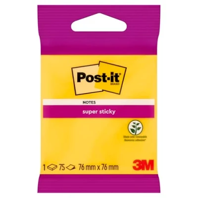 Abbildung von Selbstklebende Notizzettel Post it Super Sticky (6820 SS), 76x76mm, 75 Blatt, Mehrfachpackung, Farbmix, 1 Stück