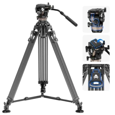 Abbildung von NEEWER 78&quot; Kohlefaser Videostativ mit Fluidkopf Carbon Stativ 6 stufigem dynamischem Gegengewicht, 4 stufige Schwenk/Neigedämpfung, Mittelspinne, Dual Mode QR Platte, max Last 18 Pfund, LL55