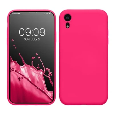 Abbildung von kwmobile Hülle kompatibel mit Apple iPhone XR weiches TPU Silikon Case Cover geeignet für kabelloses Laden Neon Pink