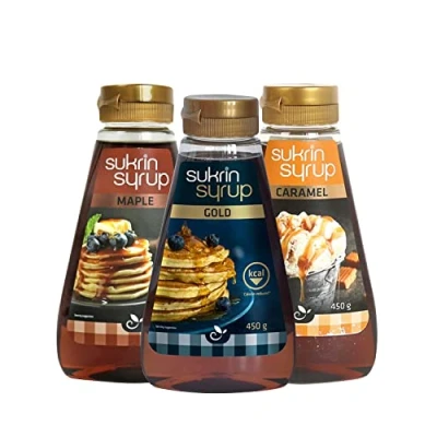 Abbildung von Sukrin Probierset Sirup Caramel, Maple und Gold Zuckerfreie Sirupe mit Ballaststoffen. gesüßt Erythritol Stevia