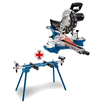 Abbildung von Scheppach HM254 Kappzugsäge mit Softstart &amp; Laser 2000W Leistung Ø 255mm Sägeblatt Schnittbreite/höhe: 340mm x 90mm inkl. 2. (HM254 + UMF1600)