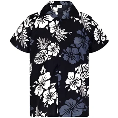 Abbildung von King Kameha Funky Hawaii Hemd, Herren, Kurzarm, Mono Hibiscus, Schwarz Weiß, S
