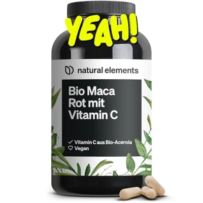 Abbildung von Bio Maca rot 3000 mg pro Tagesdosis 180 Kapseln Mit natürlichem Vitamin C, Ohne Magnesiumstearat Zertifiziert Bio, hochdosiert, vegan, in Deutschland produziert St