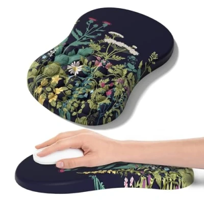 Abbildung von Mauspad mit Handgelenkauflage,Ergonomisches Mousepad zur Linderung von Schmerzen im Karpaltunnel, Memory Schaum Rutschfester Gummi Basis Office Mat für Computer, Laptop, Desktop (Blume)