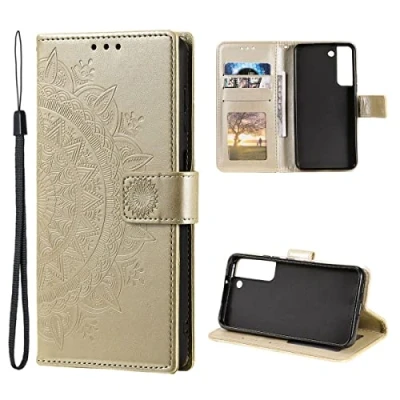 Abbildung von CoverKingz Handy Case kompatibel mit Samsung Galaxy S22 5G Cover Kartenfach Phonecase Smartphone Hülle klappbar Motiv Mandala Gold