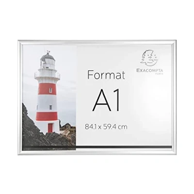 Abbildung von Exacompta 8194358D Aluminium Bilderrahmen, zum Aufhängen an der Wand DIN A1, Schrauben und Dübel im Lieferumfang enthalten, hoch oder quer verwendbar Alu/Kristall