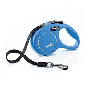 Abbildung von Flexi Klassische einziehbare Hundeleine (Klebeband), ergonomisch, langlebig und verhedderungsfrei, für Hunde, 3 m, Größe XS, Blau