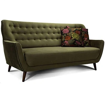 Abbildung von CAVADORE 3 Sitzer Sofa Abby / Retro Couch im Samt Look mit Knopfheftung 183 x 89 88 Samtoptik, grün