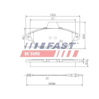 Abbildung von FAST FT29067 Bremsbelagsatz Vorderachse mit integriertem Verschleißsensor CITROËN: Jumpy I MPV, Evasion, Kastenwagen