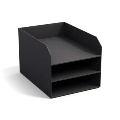 Abbildung von Bigso Box of Sweden TREY 3 stufige Briefablage praktische Ablagefläche für Briefe, Dokumente in DIN A4 Format Ordnungssystem aus Faserplatte mit Papier Leinenoptik schwarz