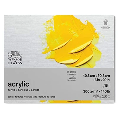 Abbildung von Winsor &amp; Newton 6534004 Acrylpapier im Block 15 Blatt mit Leinwandstruktur 40,6 x 50,8cm , 300g/m², Säurefrei, ohne optische Aufheller, Alterungsbeständig für Acrylfarbe und Medien, Weiß