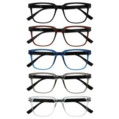 Abbildung von OPULIZE LEO Lesebrille 5er Pack Großes Rechteckiges Gestell Schwarz, Braun, Blau, Grau, Klar Herren Damen Federscharniere RRRRR55 1237C +1.50