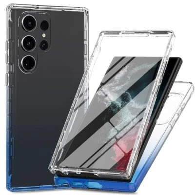 Abbildung von XINNI Hülle für Samsung Galaxy S24 Ultra 5G, 360 Grad Stoßfeste Schutzhülle mit Integriertem Bildschirmschutz, Robuster Bumper Outdoor Full Body Case, Blau