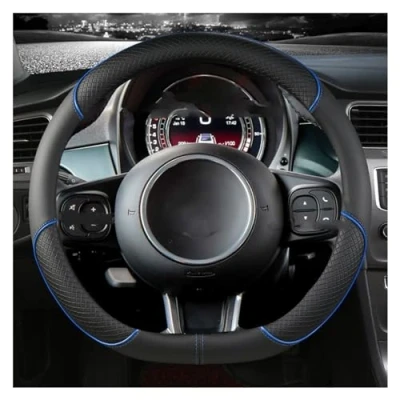 Abbildung von Lenkrad Abdeckung Für FIAT 500 500E 500L 500X 36CM Auto Mikrofaser Leder Zubehör Lenkradbezüge (Größe : Blue D Shape)
