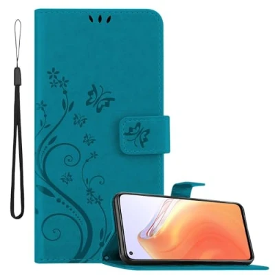 Abbildung von Cadorabo Hülle kompatibel mit Xiaomi Mi 10T / PRO Blumen Design aus Premium Kunst Leder Flip Klappbare Stoßfeste Magnetische [Standfunktion] [Kartenfächern] Cover Case Tasche in Blau
