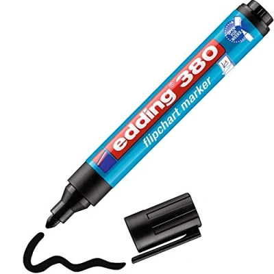 Abbildung von edding 380 Flipchart Marker schwarz 10 Stifte Rundspitze 1,5 3 mm Stift zum Schreiben, Zeichnen und Markieren auf Flipcharts Tinte schlägt nicht durch Papier trocknet aus farbintensiv