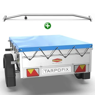 Abbildung von Tarpofix® Anhängerplane 140 x 115 cm + 1x Planenbügel Anhänger Plane Flachplane aus PVC PLANENMATERIAL Verstärkte Stema für Diverse PKW DDR Hänger Abdeckplane Flachplanenbügel