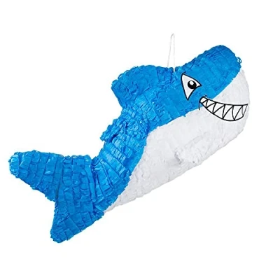 Abbildung von Boland 30919 Pinata Hai, Blau Weiß, Größe 27 x 60 cm, aus Pappmaché, Kindergeburtstag, Dekoration, Mottoparty, Themenparty