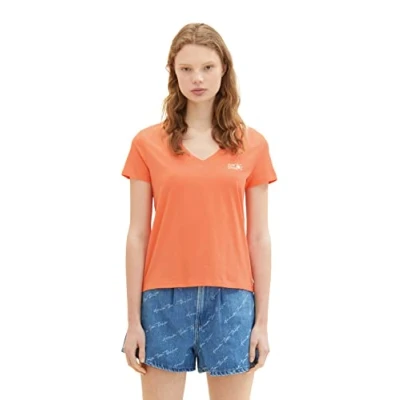 Abbildung von TOM TAILOR Denim Damen 1036616 T Shirt mit Print, 31699 Luminous Coral, XL