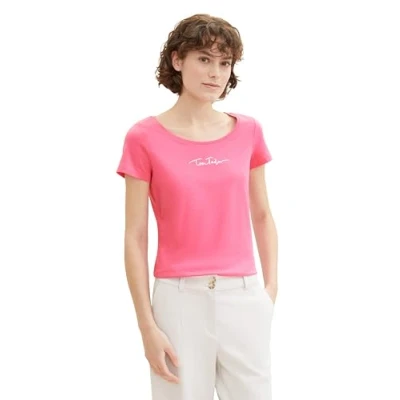 Abbildung von TOM TAILOR Damen Basic T Shirt mit gerippten Details, carmine pink, M