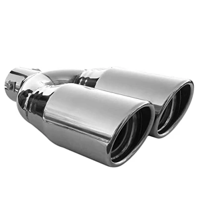 Abbildung von Doppel Auspuffblende Endrohr Universell Auspuff Doppelendrohr Schalldampf Sport Sportauspuff Blende Edelstahl Oval bis 56mm Chrom
