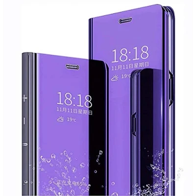 Abbildung von LINER Hülle für Samsung Galaxy S21 5G, Handyhülle Clear View Cover Spiegel Flip PU Leder Plating PC Schutzhülle mit Hart Standfunktion 5G Lila blau