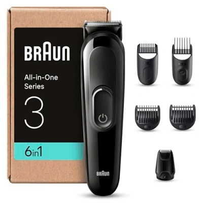 Abbildung von Braun All in One Bartpflege Bodygroomer Set, 6 1 Barttrimmer / Bartschneider (recycelbare Verpackung), Trimmer/Haarschneider Herren, Haarschneidemaschine, 80 Min. kabellose Laufzeit, MGK3420