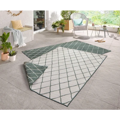 Abbildung von NORTHRUGS in und Outdoor Teppich Malaga 200x290cm Wendeteppich Wetterfest Modernes Geometrisches Muster für Balkon Terrasse Garten Wintergarten Küche Wohnzimmerteppich Wasserfest Grün Creme