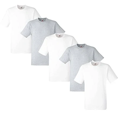 Abbildung von Fruit of the Loom Herren Regular Fit T Shirt Heavy Cotton Tee 5 Pack,3Weiss/2Grau L