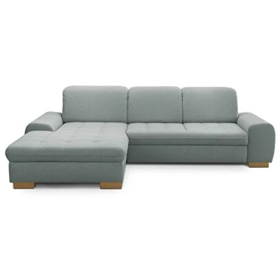 Abbildung von CAVADORE Sofaecke Lexi im Landhausstil / Schlafsofa in L Form mit XXL Longchair links und Federkern Inkl. Bett, Bettkasten Kopfteilfunktion 275 x 82 99 173 Flachgewebe: Hellblau