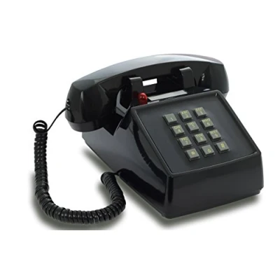 Abbildung von Opis Technology PushMeFon Cable: 1970er Designer Retro Tastentelefon Schnurgebunden/Festnetztelefon Schnurgebunden/Retro Telefon in modernen Farben mit Metallklingel (schwarz)