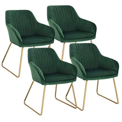 Abbildung von WOLTU Esszimmerstühle 4er Set Küchenstühle Wohnzimmerstühle Polsterstühle Sessel, Armlehnstühle mit Rückenlehne, für Esszimmer, Küche, Wohnzimmer, Samt, Gold Metallbeine, Dunkelgrün, BH246dgn 4