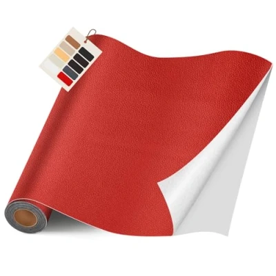 Abbildung von Leder kunstleder selbstklebend, 40 x400cm Reparatur set, Kit für Möbel, Sofa, Autositze, Taschen, und Renovierung(Rot)