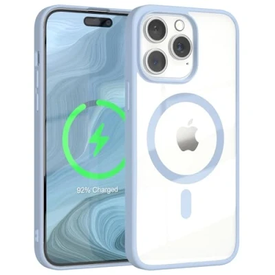 Abbildung von EAZY CASE Crystal TPU Hülle kompatibel mit iPhone 15 Pro Max Qi Charging, Silikon Kameraschutz, Slimcover, Handyhülle, Silikonhülle, Backcover, Durchsichtig, Transparent/Blau