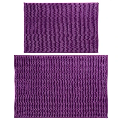 Abbildung von MSV Badteppich 2er Set Badvorleger Duschvorleger Chenille Hochflor Badematte 40x60 cm + 60 x 90 Lila