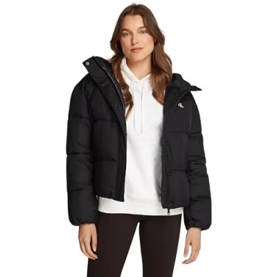 Abbildung von Calvin Klein Jeans LOGO Short Hooded Puffer Winterjacke, Damen, Größe: XL, Black