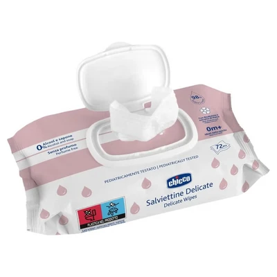 Abbildung von Chicco Zarte Baby Mehrzweck Reinigungstücher mit Clip, alkoholfrei, für empfindliche Haut geeignet, Multipack 864 Tüchern, 12 Packungen 72 Tüchern