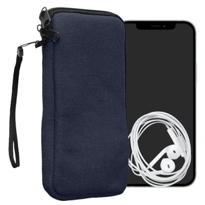 Abbildung von kwmobile Handy Tasche kompatibel mit Smartphones XXL 7&quot; Hülle Canvas Handyhülle Mikrofaser Inlay in Dunkelblau Handytasche 17,7 x 8,5 cm Innenmaße