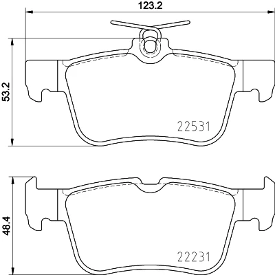 Abbildung von HELLA 8DB 355 025 491 Bremsbelagsatz nicht für Verschleißwarnanzeiger vorbereitet FORD: Mondeo 5 Kombi, KUGA 2, S Max Mk2, FORD USA: Edge Mk2