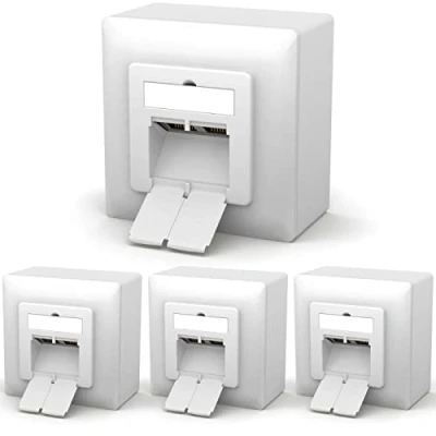 Abbildung von hb digital 4X CAT 6a Netzwerkdose für CAT.8 CAT.7 CAT.6A CAT.6 CAT.5 Verlegekabel mit 2X RJ45 Port Aufputz / Unterputz Datendose Universal EIA/TIA 568A&amp;B 8P8C Gigabit Ethernet RAL9003 Signalweiß