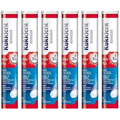 Abbildung von Kukident Aktiv Plus (6 x 33 St) Reinigungstabletten (Spar Pack, [198 St. für Zahnersätze Entfernt 99,9% der Bakterien)
