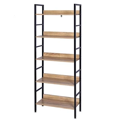 Abbildung von eSituro Standregal Bücherregal Metallregal Küchenregal Treppenregal Leiterregal Stufenregal Aufbewahrungregal 5 Ablagen Metall+MDF 60x27,5x126CM SSTR0043