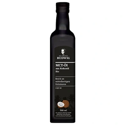 Abbildung von Dr. Budwig® MCT Öl Bio Kokosöl nativ kaltgepresst (500ml) reich an C8 &amp; C10 Fettsäuren Für vegane ketogene Ernährung flüssig geschmacksneutral Oil Ketone zum trinken