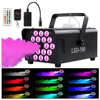 Abbildung von Nebelmaschine Rauchmaschine, 500W Mini mit kabelloser Fernbedienung und 12 Farben RGB Lichteffekt, für Party, Halloween, Weihnachten, Hochzeit