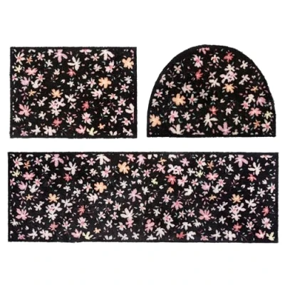 Abbildung von ASTRA Flauschige Sauberlaufmatte Pure &amp; Soft Blümchen 3er Set: 50x70 eckig halbrund und 50x150 cm Waschbarer Küchenteppich innen Türmatte weich