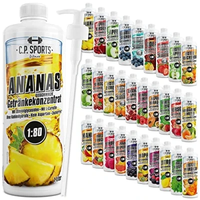 Abbildung von C.P. Sports Getränkesirup für Mineraldrink I Sirup zuckerfrei Vital Drink ANANAS mit Vitaminen Getränkekonzentrat zum Mischen Wasser Sport Getränk 1 Liter + Pumpspender