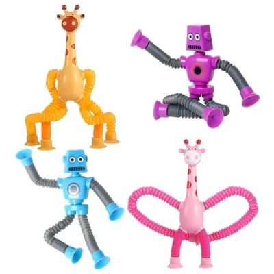 Abbildung von RXKFIGX 4Pcs Teleskop Saugnapf Giraffe Spielzeug Roboter Pop Röhren Sensorik Giraffen Tubes Lustiges Pädagogisches Stressabbau (StyleC)