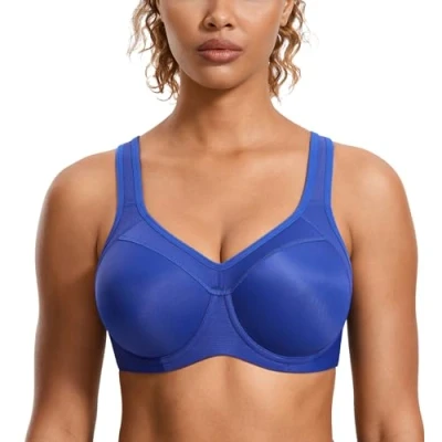 Abbildung von SYROKAN Damen Sport BH Starker Halt Bügel Push Up Ringerrücken Gepolstert Fitness Wellen Blau 75B